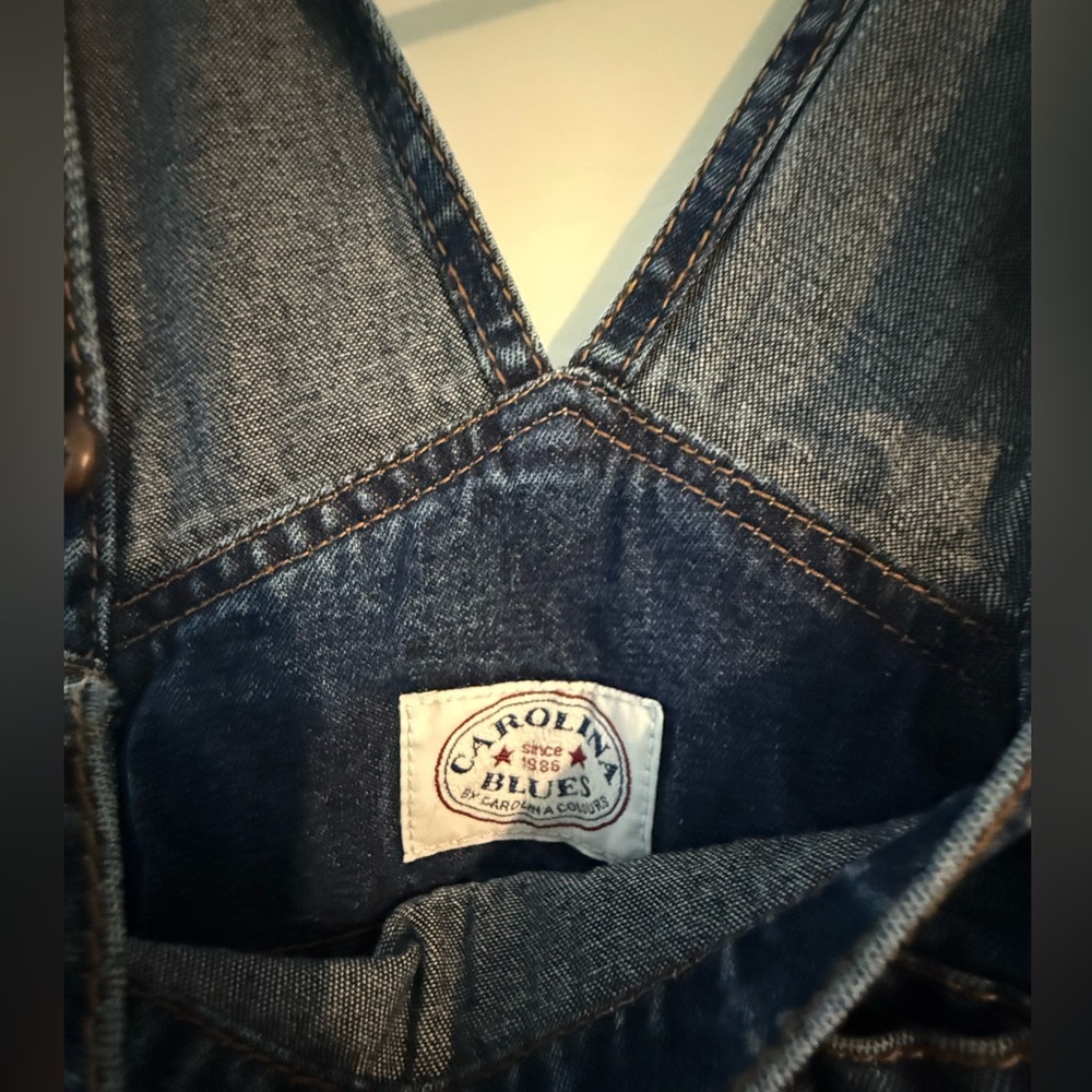 Medium Blue Denim Overalls with Contrast Stitching - Picture 6 of 6
